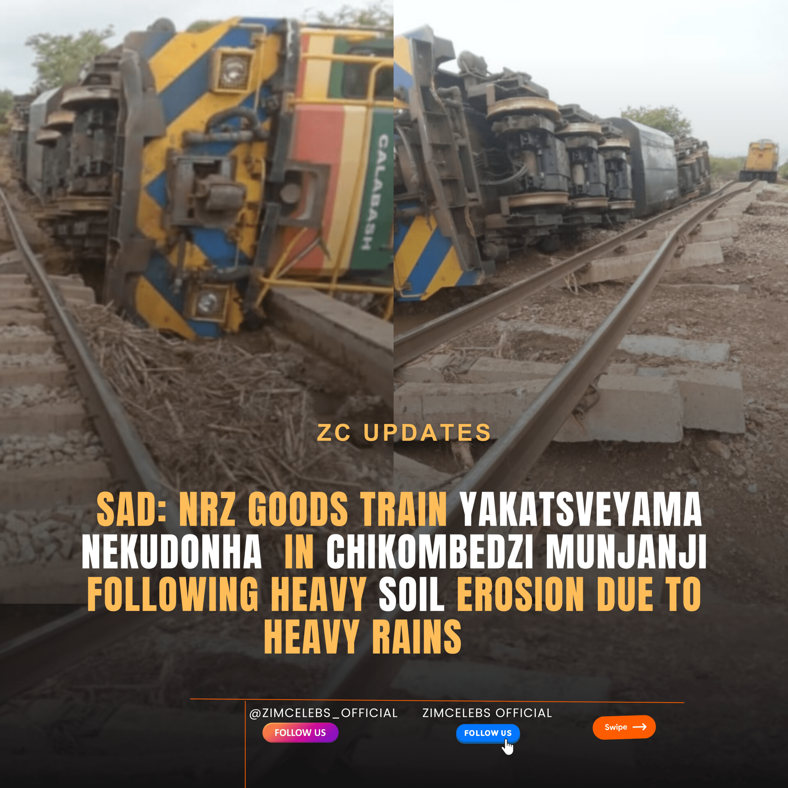 NRZ Goods Train Derails in Chikombedzi After Heavy Rains